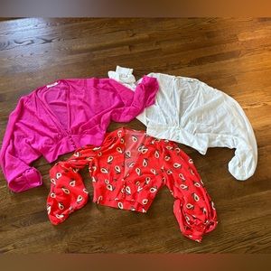 🥑💖 LF bundle of 3 crop v neck butterfly sleeve blouses